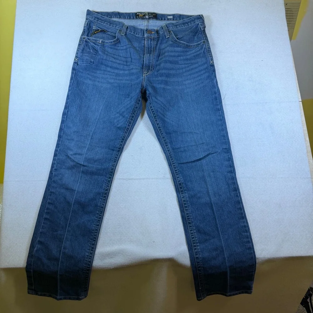 Ariat Rebar M4 Relaxed Boot Cut Jeans Mens 42x36 Medium Wash Blue Denim Workwear